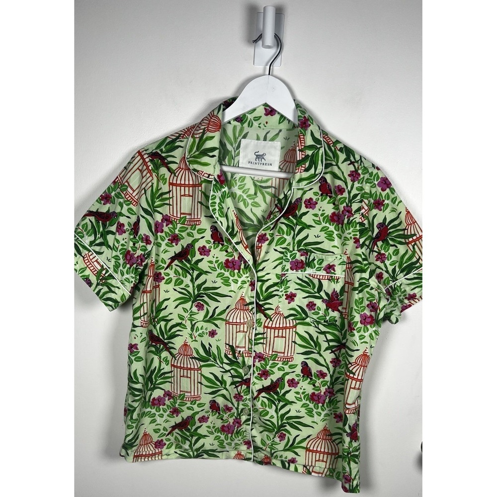 Printfresh Small Short‎ Pajama Top Birds Of A Feather Kiwi Slice Organic Cotton